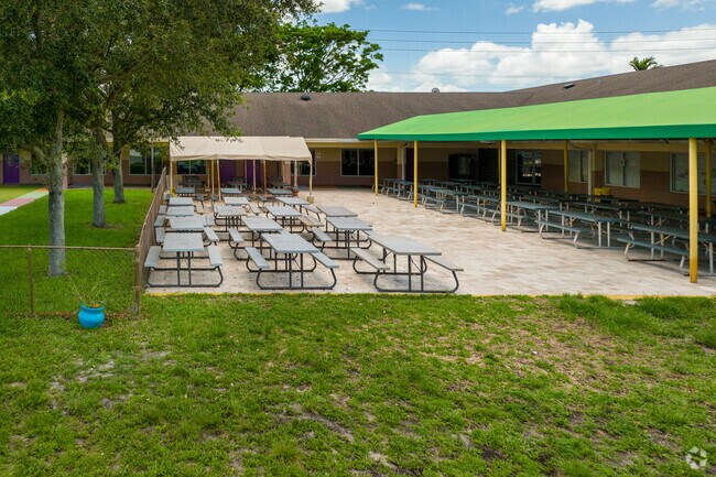 Garden Of The Sahaba Academy offers outdoor seating for students to use.