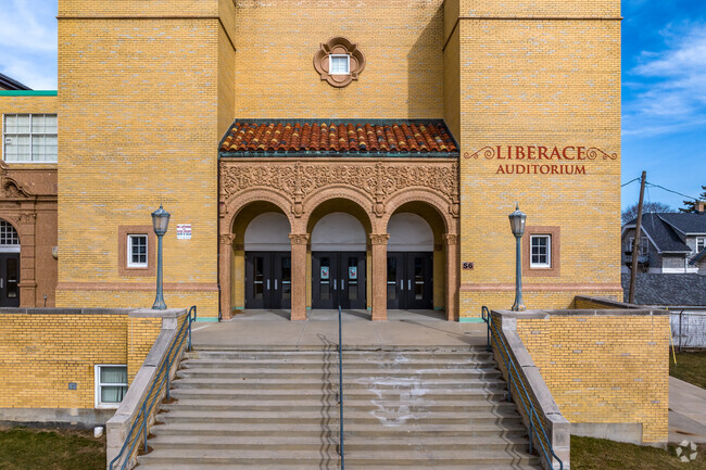 A staircase leading to West Milwaukee Intermediate School  auditorium.