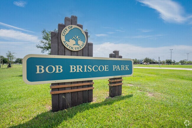 Bob Briscoe Park offers a walking trail, basketball court, and numerous soccer fields in Alvin.