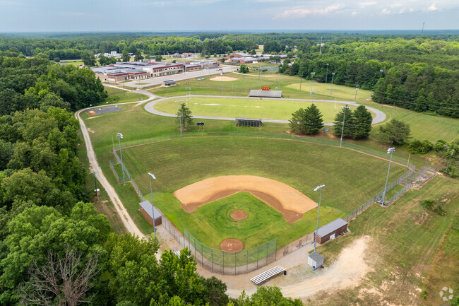 An aerial view of the sports fields at Powhatan Middle School.