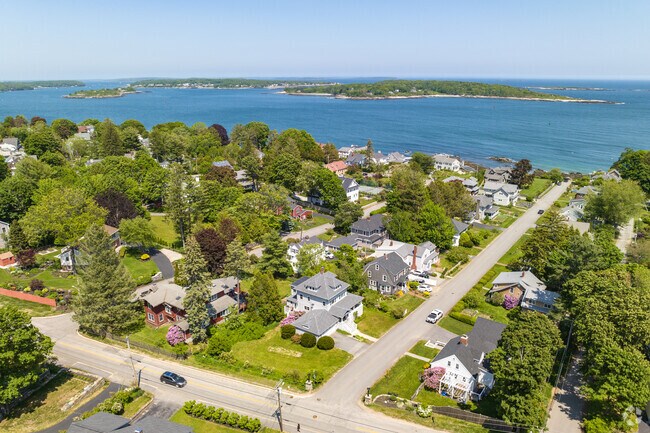 Aerial view of Loveitts Field neighborhood and its close proximity to the ocean.