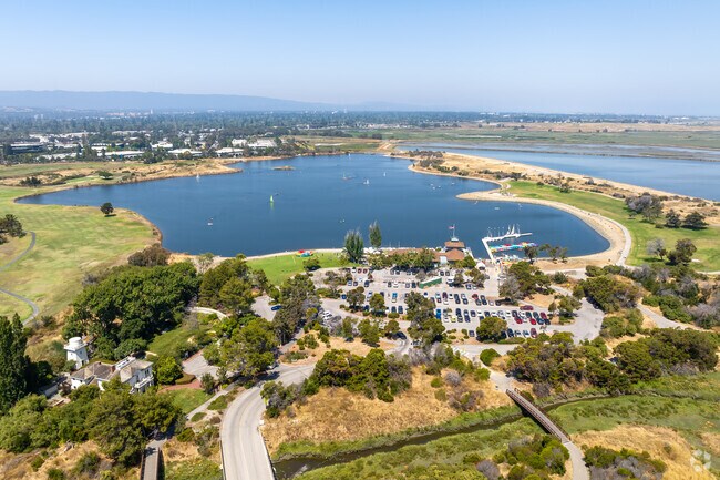 Shoreline Lake Park features a sprawling 50-acre saltwater lake surrounded by open greenery just outside of the neighborhood.