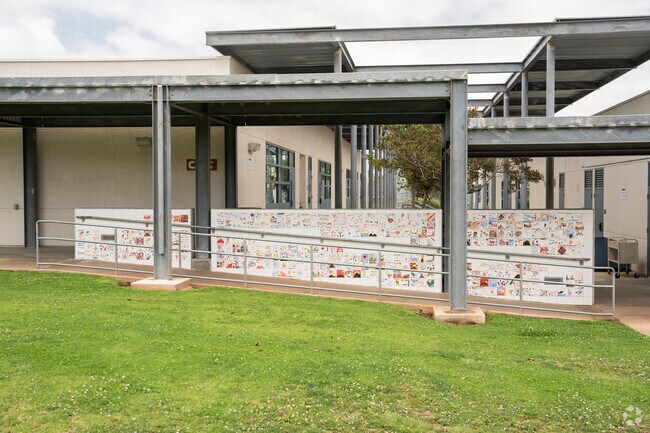 Students display their art on the campus at Bernardo Elementary School in Escondido.