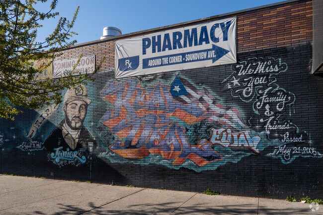 A vibrant mural in Soundview reflects Bronx culture and community pride.