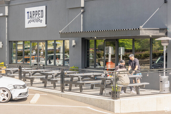 Tapped Mukilteo, near Harbour Pointe, has a spacious patio to enjoy food and drinks on.