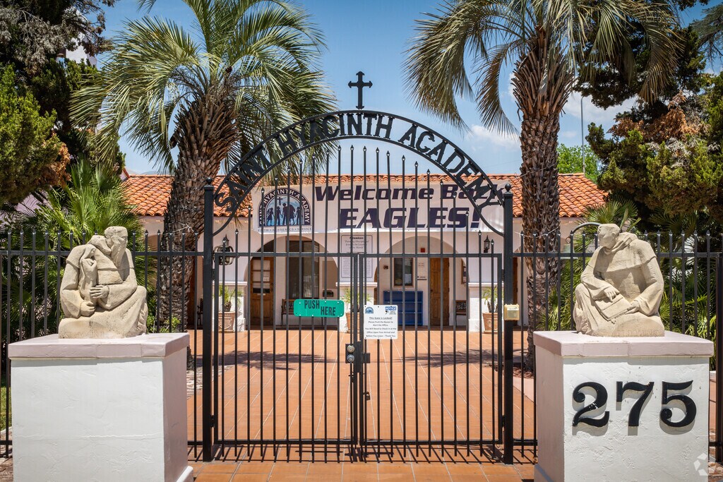 Red Bricks and Statues Seen at the Gates of St. Hyacinth Academy in San Jacinto