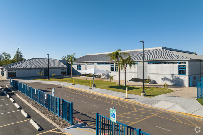 The student pick-up and drop-off area has a safe crosswalk at Neely Traditional Academy.