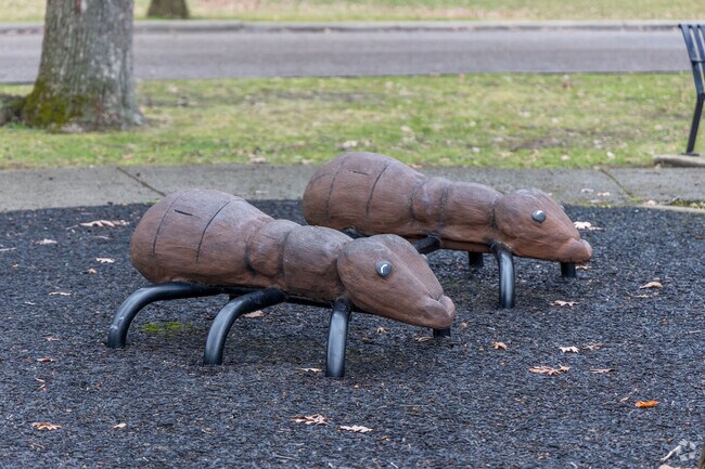 Large ants are a fun ride on toy for kids outside of the Peoria Zoo in West Bluff.