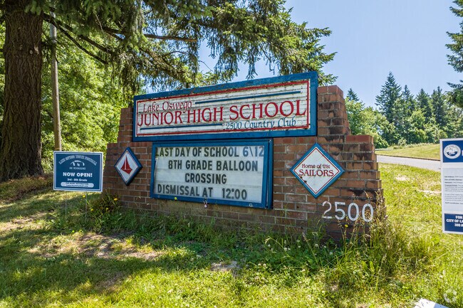 The marquee sign for Lake Oswego Junior High stands proudly in Birdshill.