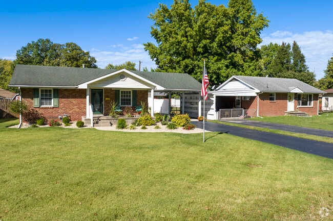 Mid-century brick Ranch homes in East Alton are more common on the east side of town.