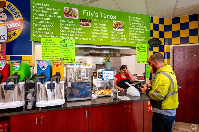 Fily's Tacos serves cary out food in the Village Woods neighborhood.