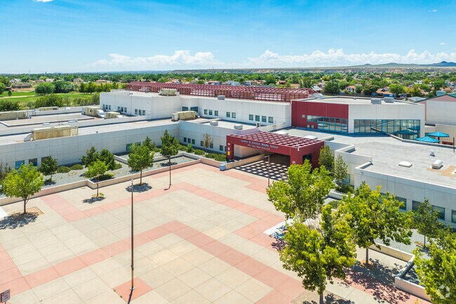 TH lare courtyard at L.B. Johnson Middle School greets students each day.