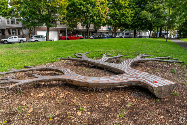 Tree-shaped installation at Pratt Park in the Atlantic neighborhood in Seattle.