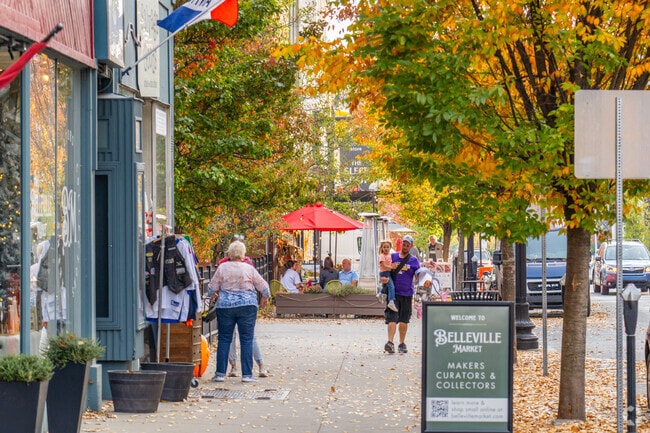 Tree-lined sidewalks are beautiful in the fall in Easton.