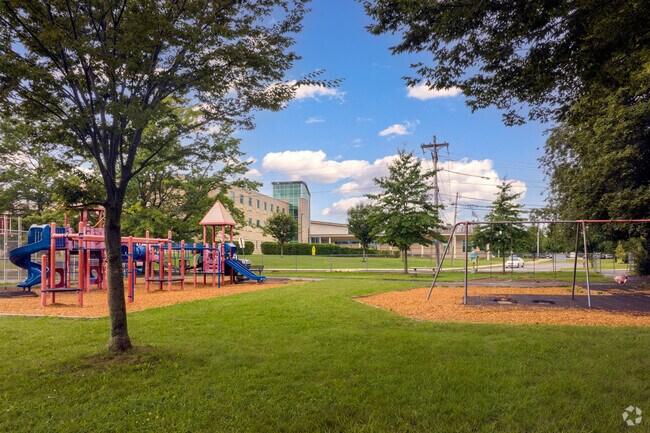 Hood Playground is located directly across the street from the high school.