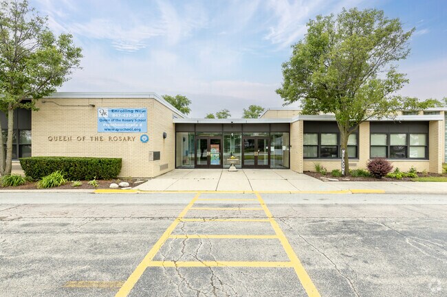 Entrance to Queen of the Rosary School that's been open for 50 years.