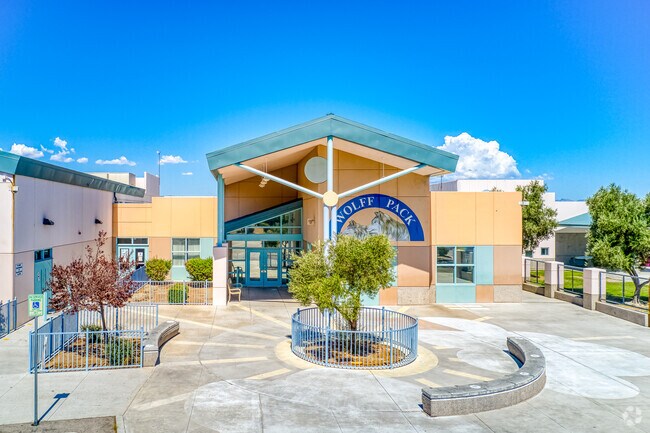 Entrance to Elise L. Wolff Elementary School.