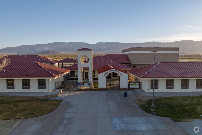 A view of the Lucerne Valley High School buildings from the street.