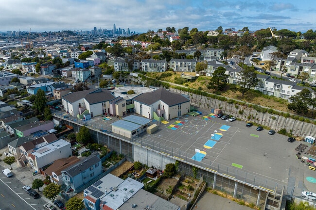 George Washington Carver Elementary School with downtown San Francisco in the background.