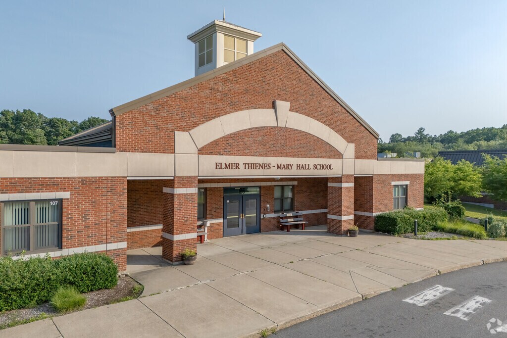 The entrance to Elmer Thienes-Mary Hall Elementary School is a space designed for safety.
