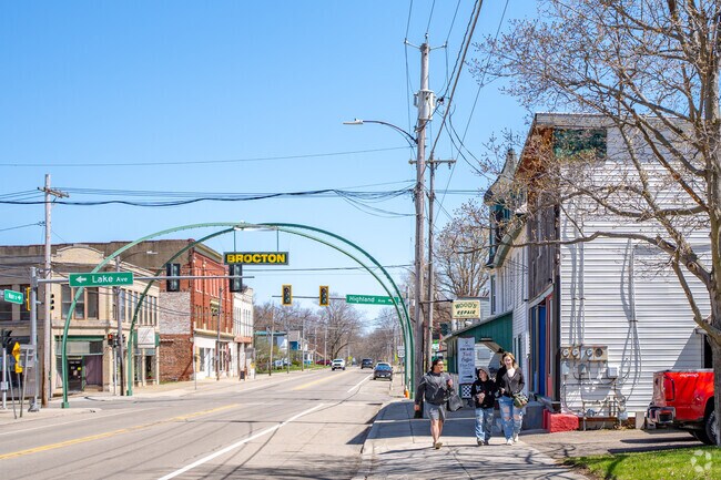 Brocton near Portland is known for its double arch over its main intersection.