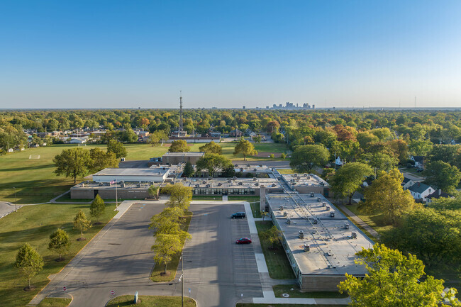 Medina Middle School in North Linden, has lots of parking for parents and staff.