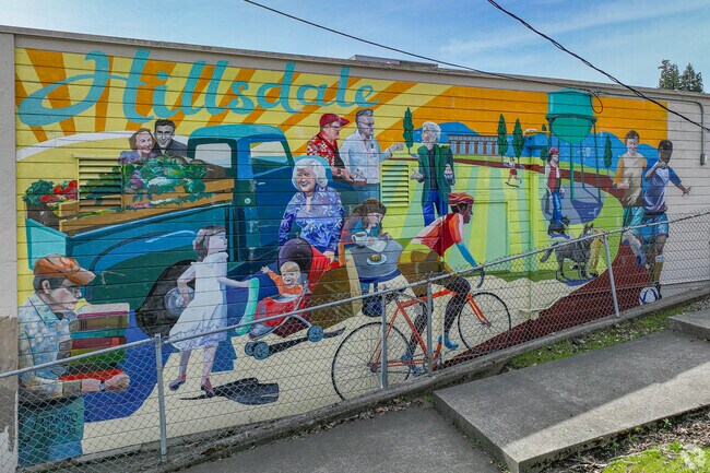Hillsdale cultural mural by Marino Heidel in Hillsdale, Portland.