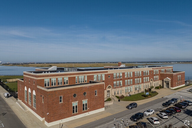 The aerial shows how expansive the building is.