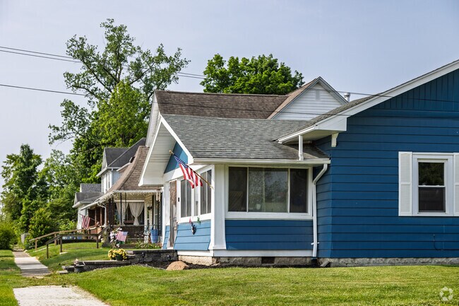 Older homes line a residential street in Eaton.