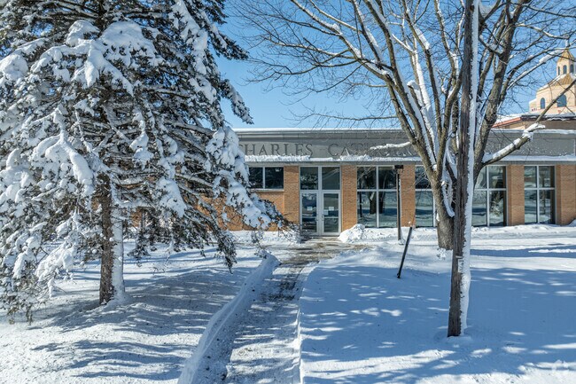 The street entrance at St. Charles Catholic School.