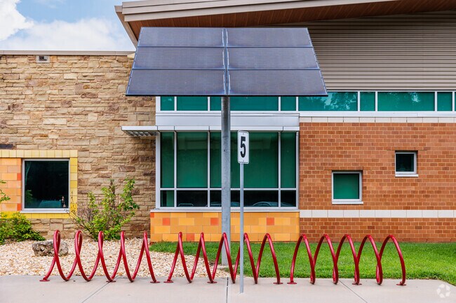 Solar panels lessen the environmental impact of Sherwood Elementary School.