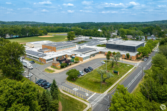 An elevated view of New Providence High School and Middle School in New Providence, NJ.
