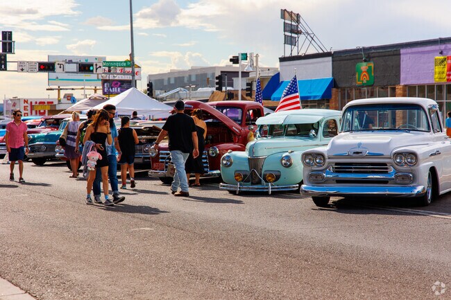 Route 66 Summer Fest's car show highlights classic cars just down the street from Four Hills Mobile Home Park.