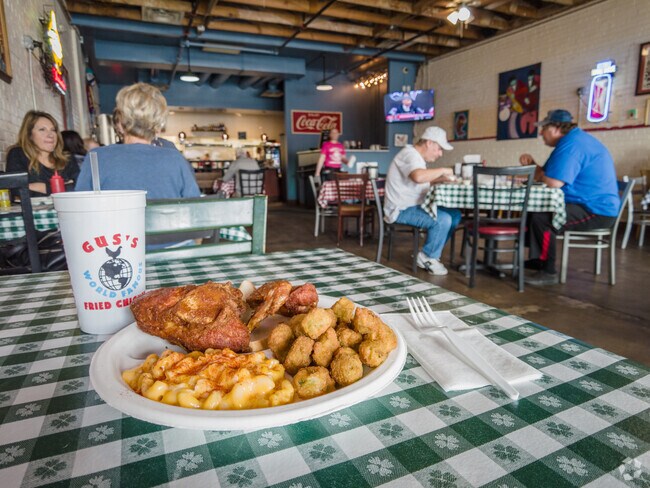 Gus' World Famous Fried Chicken on Main Street serves up spicy chicken and comfort sides.
