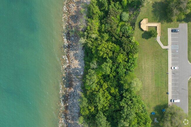 The shores of Lake Michigan in Shoreham have a short rocky cliff face.