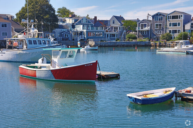 Colorful boat give a artistic look to Rockport harbor.