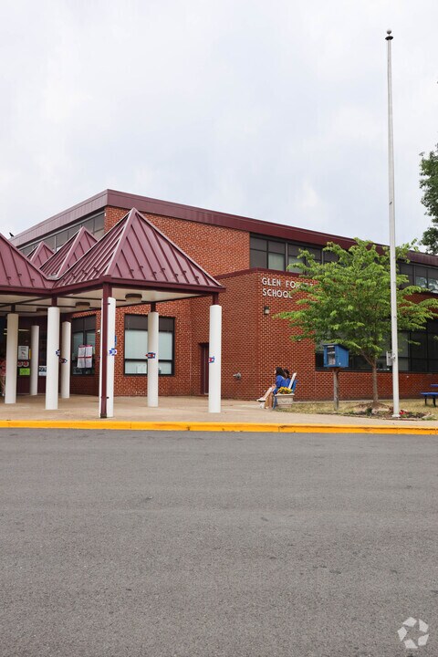 Front entrance to Glen Forest Elementary School in Falls Church, Virginia.