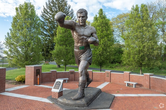 Rocky Marciano is immortalized outside of Brockton High School.