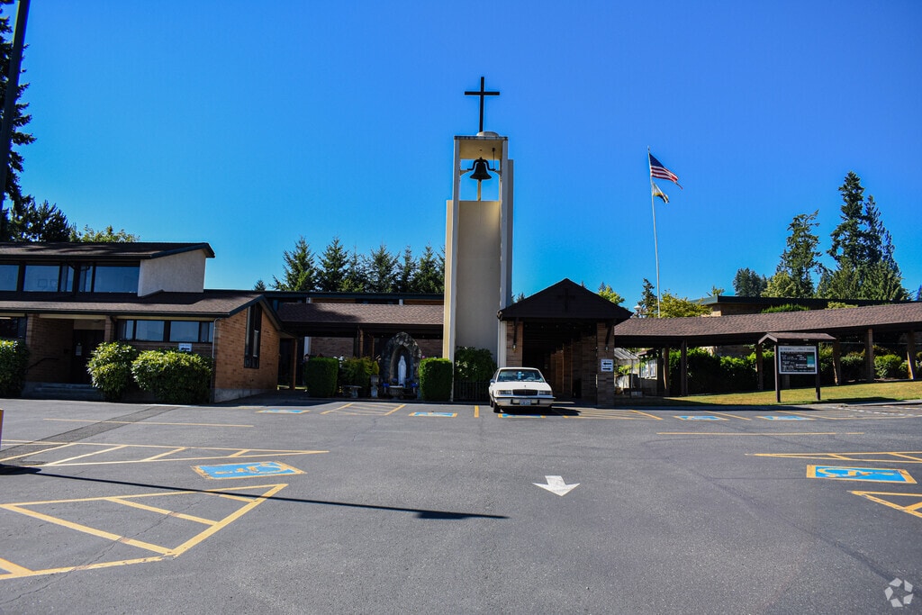 Main entrance to St. Nicholas Catholic School in Artondale, Gig Harbor WA