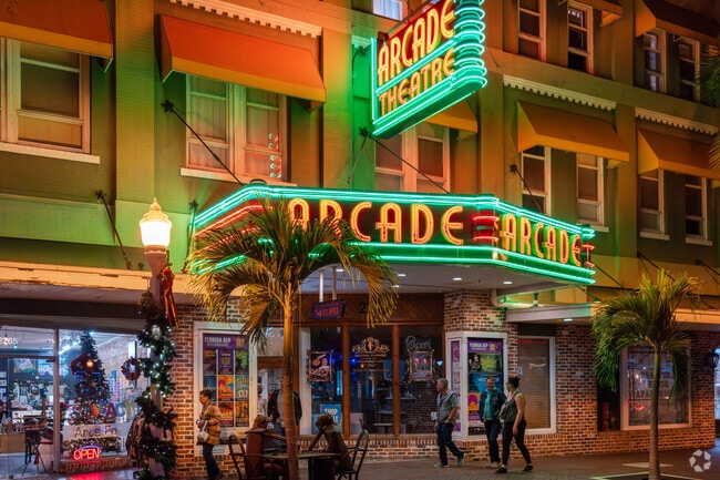 Downtown Fort Myers comes alive in the nighttime, painted with vintage neon signs.