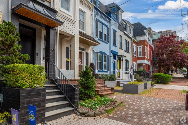 Colorful Victorian townhomes in the Midtown Brandywine neighborhood add a vibrant feel.