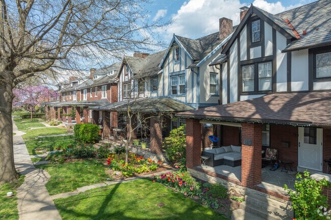 Traditional twin homes in College Park offer small yards and big front porches.