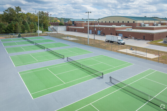 Low altitude aerial at the school tennis courts