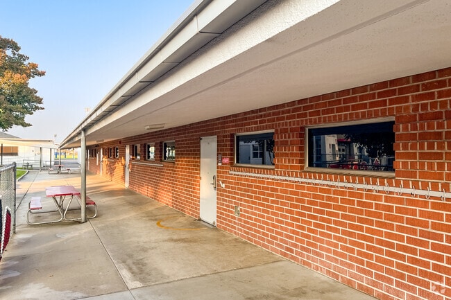 Carnelian Elementary has warm red-brick classrooms.