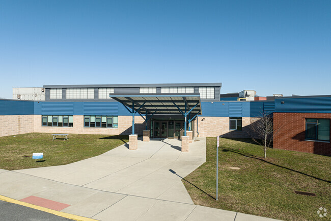 Love Creek Elementary School's building is new with a very modern design.