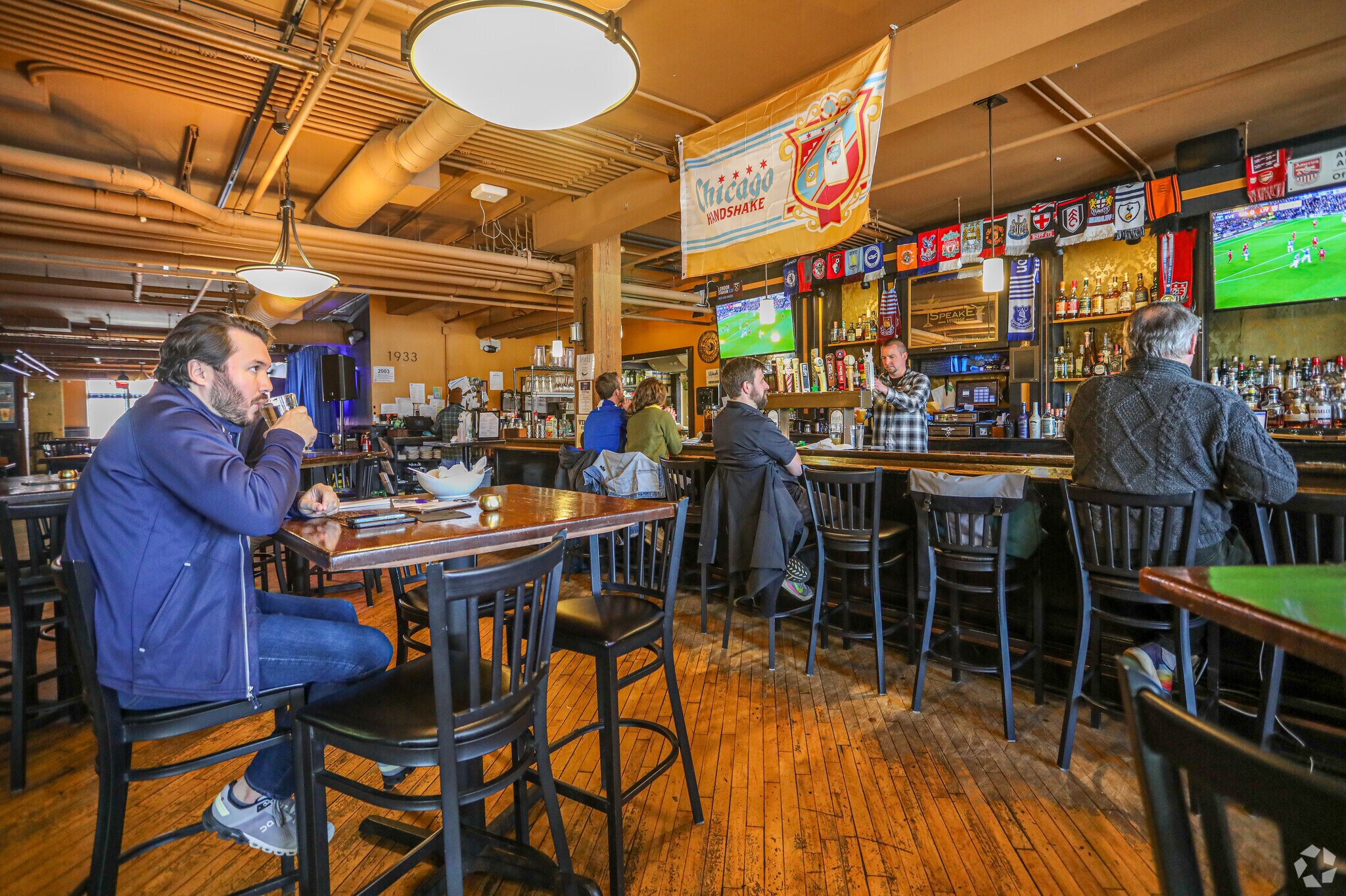 Folks at Belknap Lookout's SpeakEZ Lounge are avid supporters of the Grand Rapids Football Club.