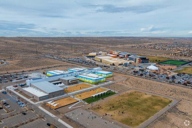 Pictured is George I Sanchez Collaborative Community School and neighboring Atrisco Heritage.