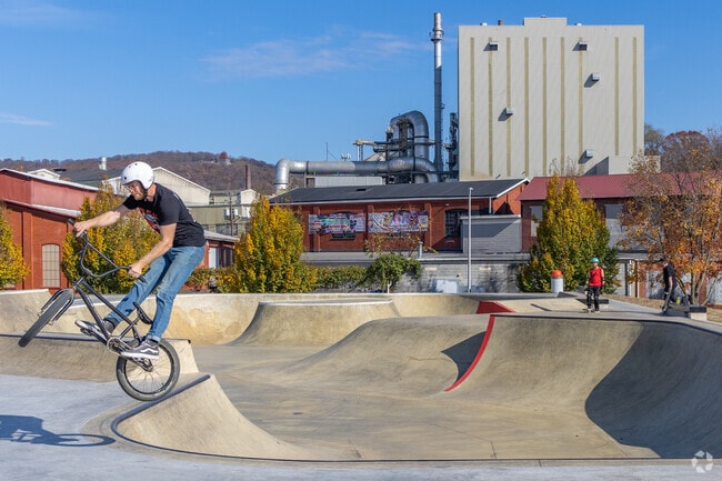 The brand new Reading Skatepark is a short ways from Penn's Common and draws bikers and skaters.