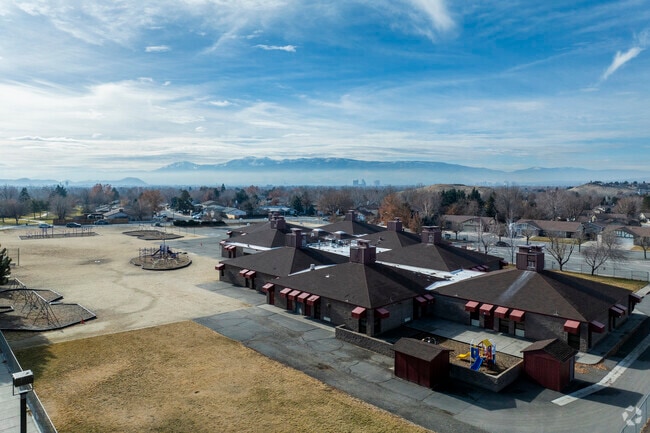 An aerial view of the play yard at Jerry Whitehead Elementary School.