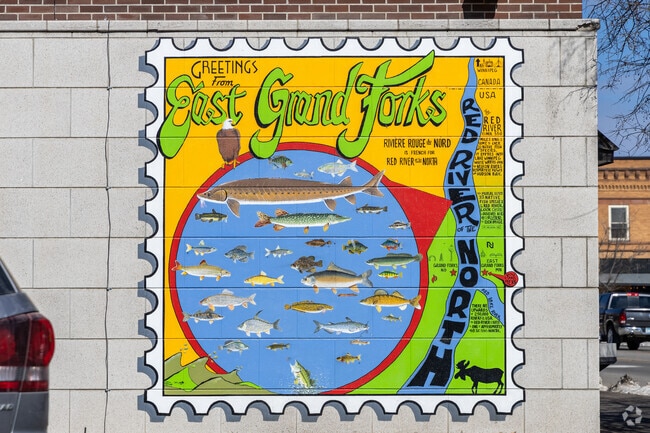 Downtown East Grand Forks also has colorful murals on display.